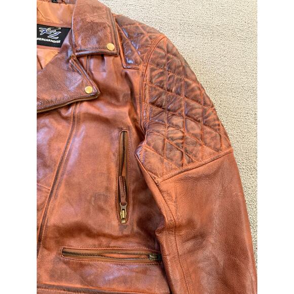 FZ Merchandise Men's Brown Leather Motorcycle Jacket Quilted Shoulders - Picture 5 of 16